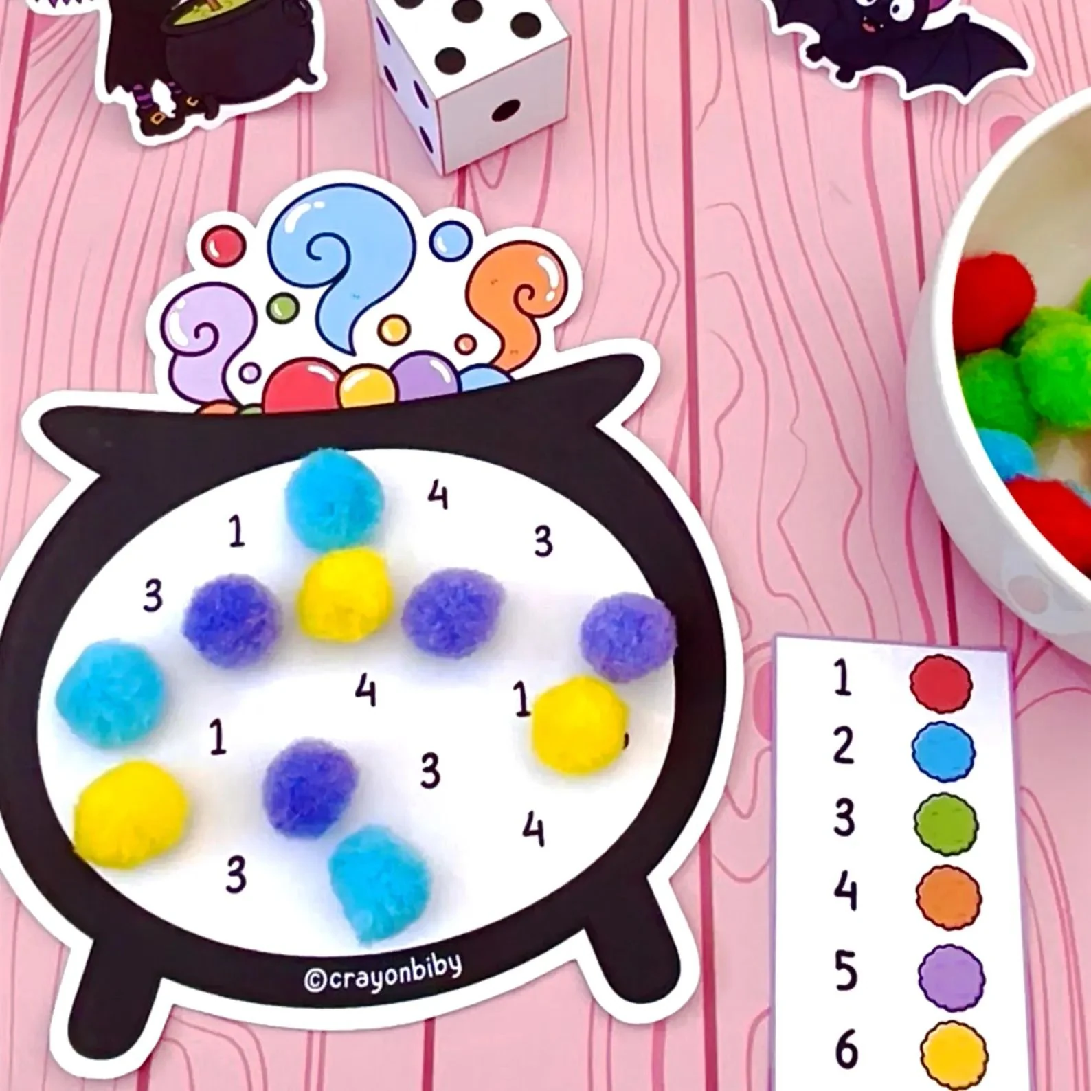 Pom-Pom Cauldron Counting printable Halloween activity