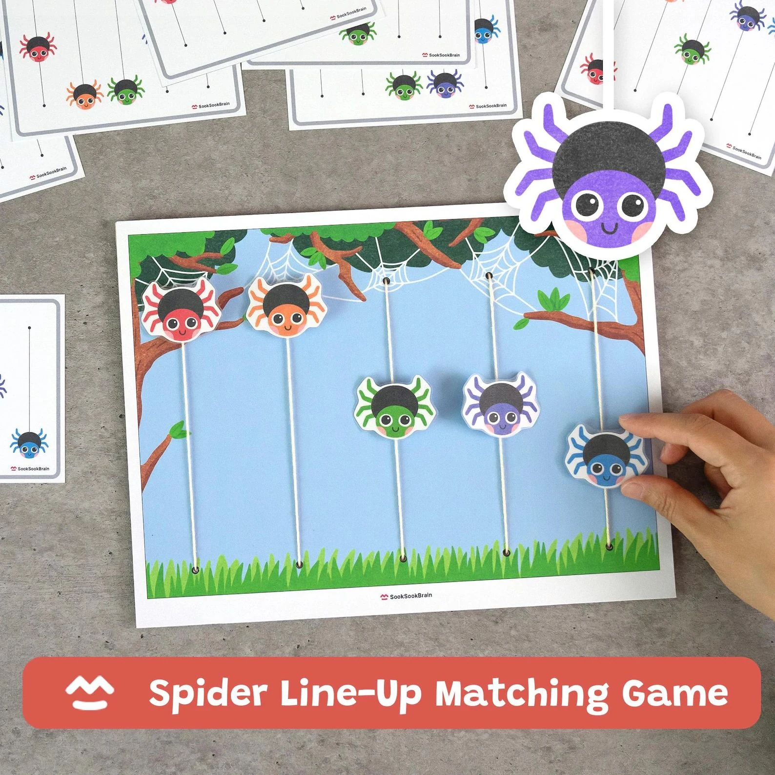 Sliding Spider Match printable Halloween activity